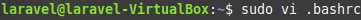 Terminal window with `sudo vi .bashrc`