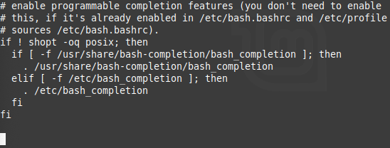 Terminal window showing 2 new lines at the end of .bashrc