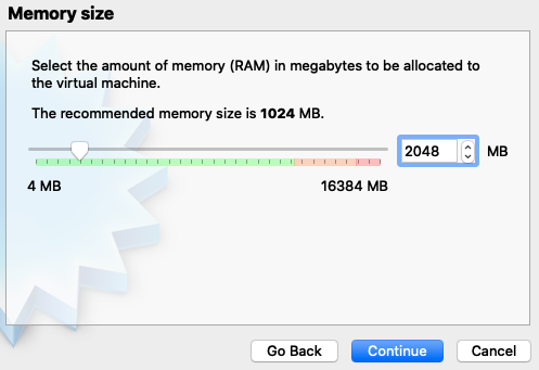 Memory size setup for a new virtual machine