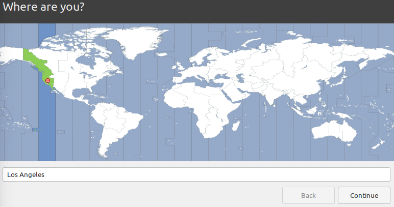 Linux Mint installation 'Where are you?' screen