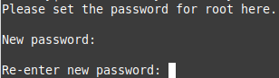 Terminal window asking you to enter and re-enter the password for MySQL root